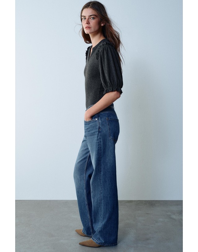 자라 자라 러플 브이넥 7부소매 바디수트 1528/705/922 DARK GREY 그레이 착용컷