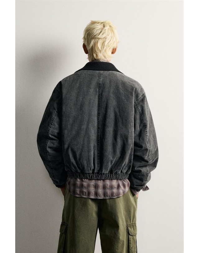 자라 자라 니트 카라 워시드 코튼 크롭 자켓 3046/403/800 BLACK 블랙 착용컷