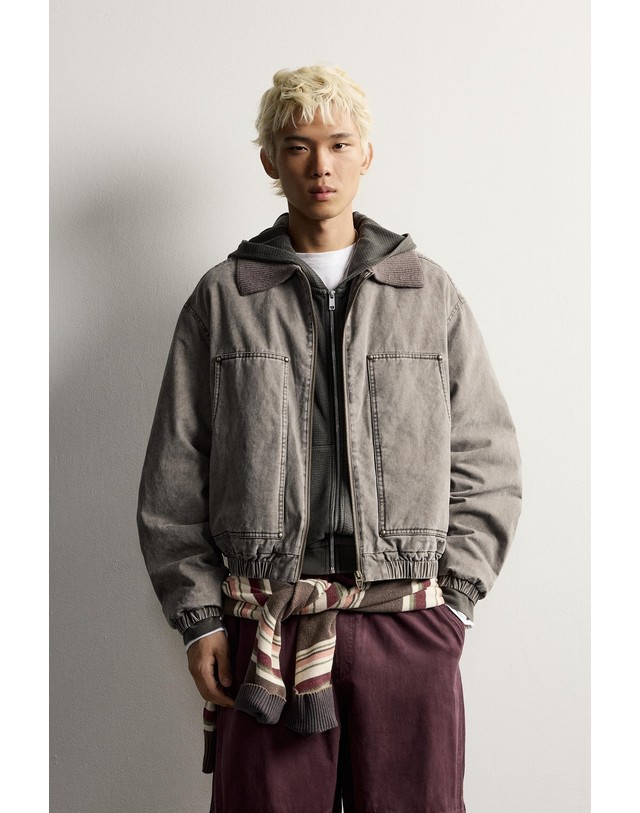 자라 자라 니트 카라 워시드 코튼 크롭 자켓 3046/403/700 BROWN 초콜릿 착용컷