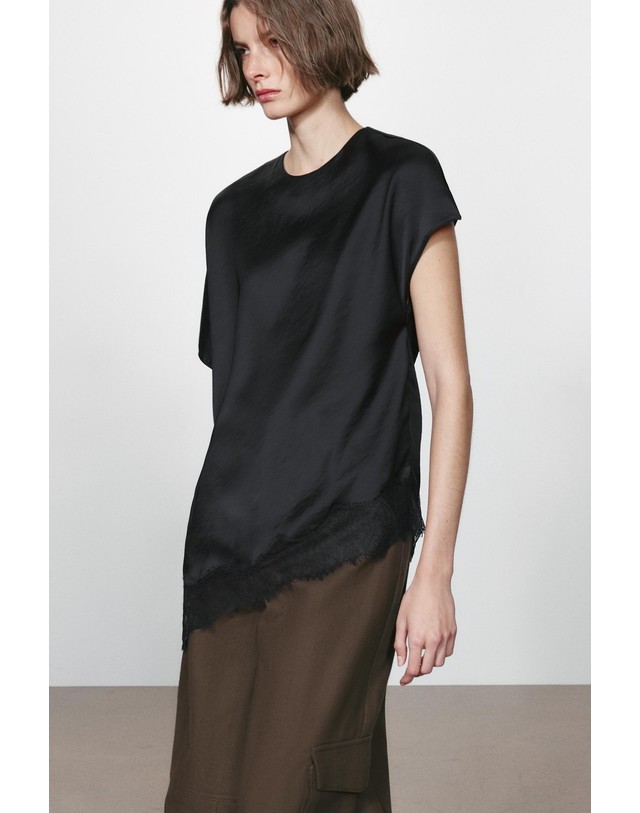 자라 자라 레이스 케이프 반팔 블라우스 1389/987/800 BLACK 블랙 착용컷