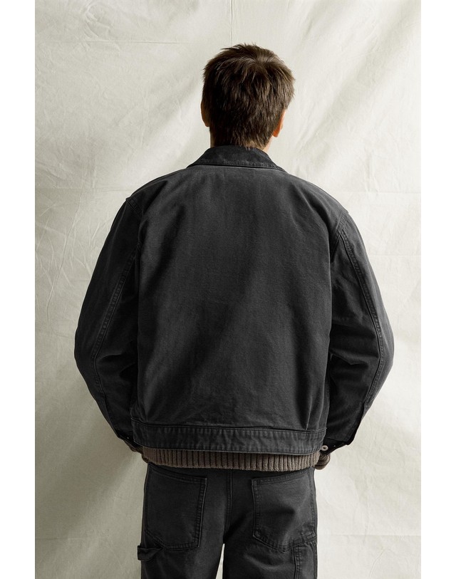 자라 자라 콤비 칼라 집업 코튼 자켓 4470/384/800 BLACK 블랙 착용컷
