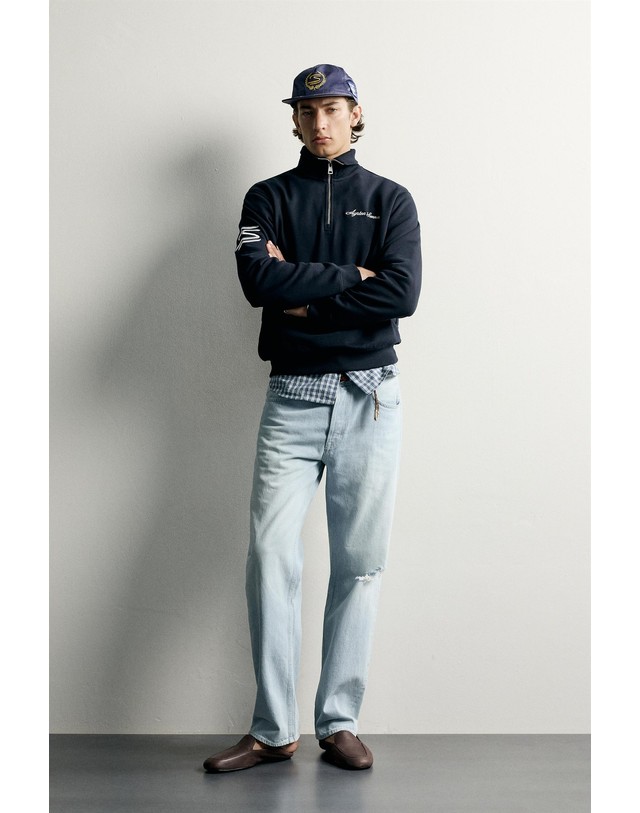 자라 자라 아일톤 세나 쿼터집 맨투맨 3443/356/401 NAVY BLUE 네이비 착용컷