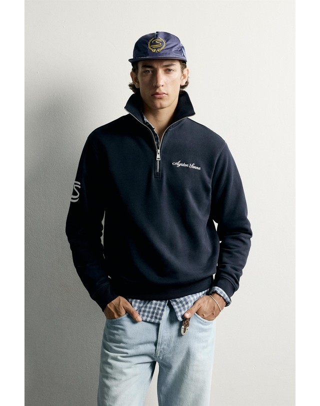 자라 자라 아일톤 세나 쿼터집 맨투맨 3443/356/401 NAVY BLUE 네이비 착용컷