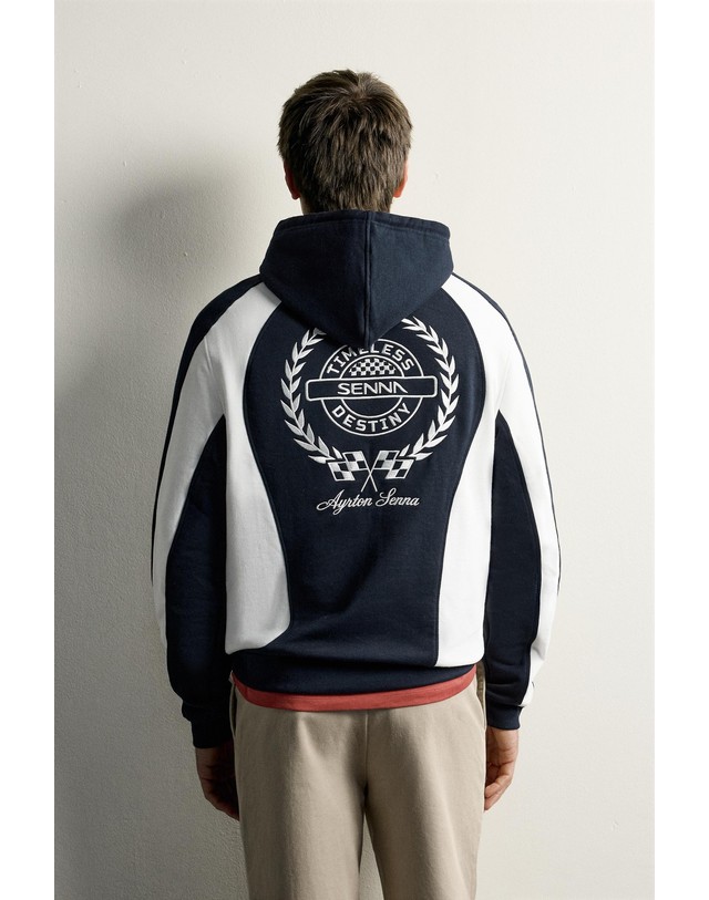 자라 자라 아일톤 세나 후드 스웻셔츠 3443/417/401 NAVY BLUE 멀티컬러 착용컷