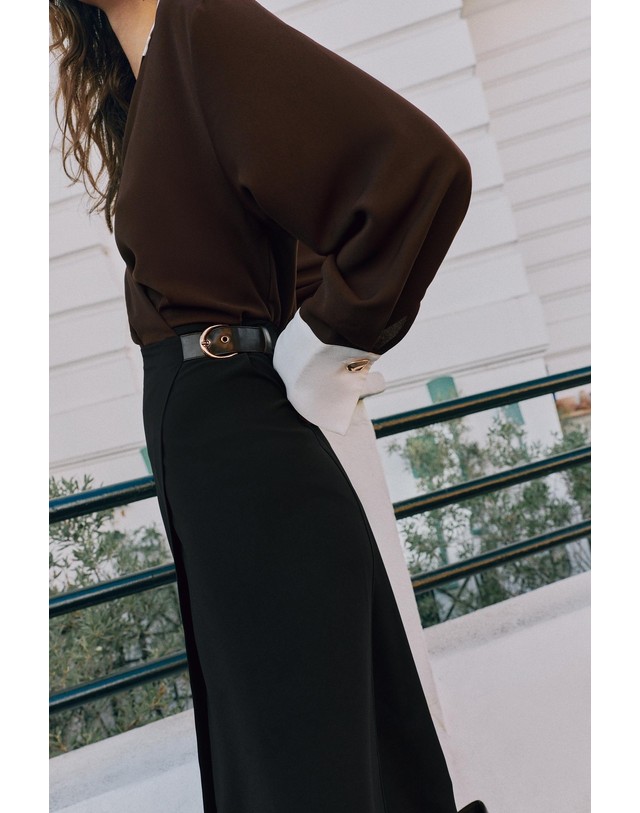 자라 자라 버클 스트랩 랩 미디 원피스 5029/222/700 BROWN 멀티컬러 착용컷