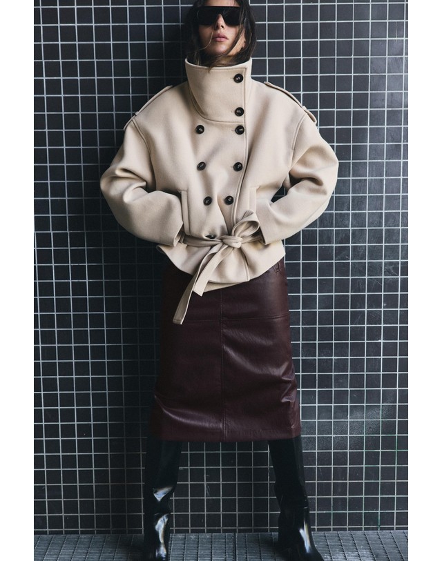 자라 자라 하이넥 더블 벨트 숏 코트 6318/333/712 ECRU 아이보리 착용컷