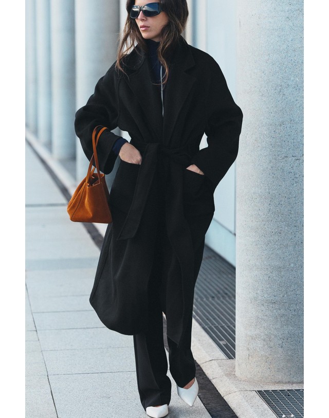 자라 자라 울 블렌드 벨트 롱 코트 4070/224/800 BLACK 블랙 착용컷