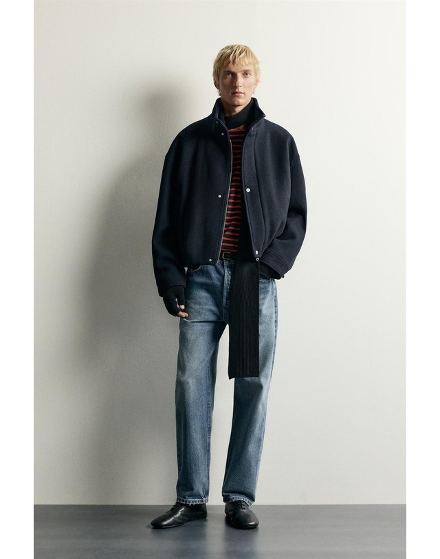 자라 자라 크롭 하이넥 울 블렌드 자켓 1437/362/401 NAVY BLUE 네이비 착용컷