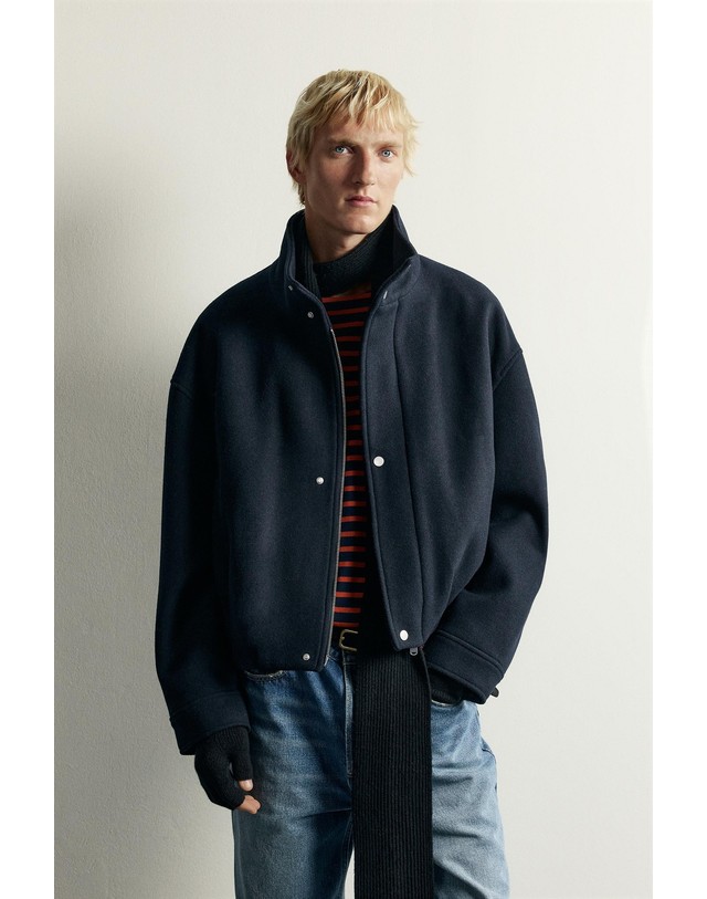 자라 자라 크롭 하이넥 울 블렌드 자켓 1437/362/401 NAVY BLUE 네이비 착용컷