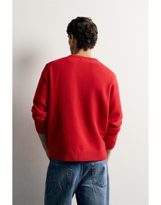 자라 자라 울 블렌드 브이넥 니트 스웨터 2893/355/600 RED 레드 착용컷