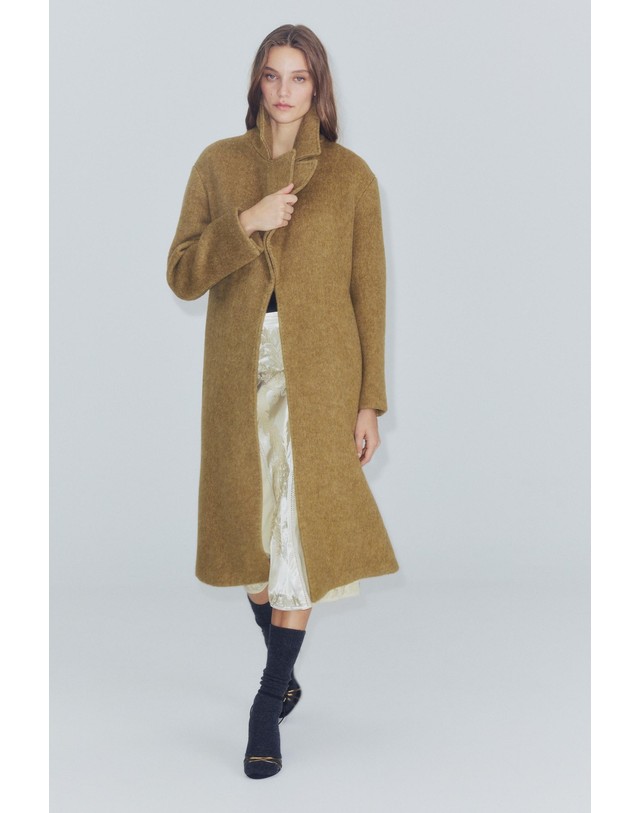 자라 자라 울 블렌드 노치 라펠 롱 코트 1255/240/305 MUSTARD 머스타드 착용컷