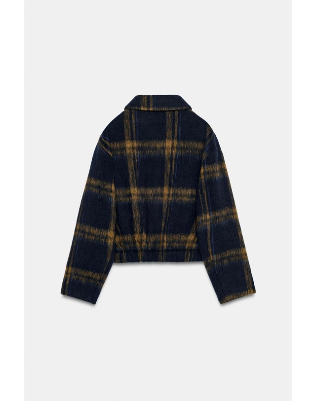 자라 자라 체크 울 혼방 크롭 봄버 자켓 6318/021/401 NAVY BLUE 멀티컬러 착용컷