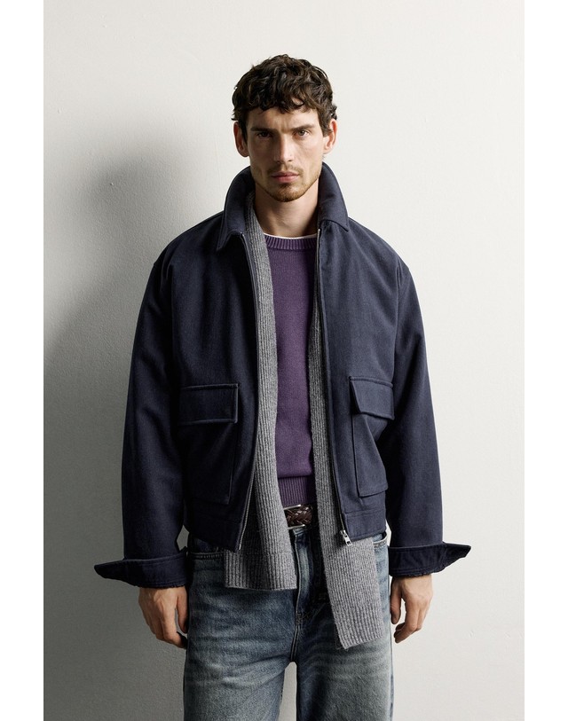 자라 자라 라이오셀 면 패딩 지퍼 자켓 1437/512/401 NAVY BLUE 네이비 착용컷