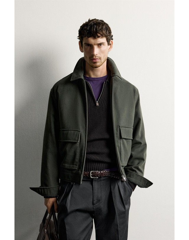 자라 자라 라이오셀 면 패딩 지퍼 자켓 1437/512/507 DARK KHAKI 그린 착용컷