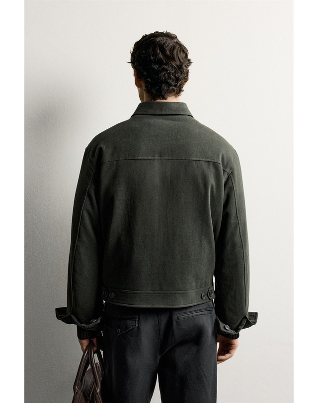 자라 자라 라이오셀 면 패딩 지퍼 자켓 1437/512/507 DARK KHAKI 그린 착용컷