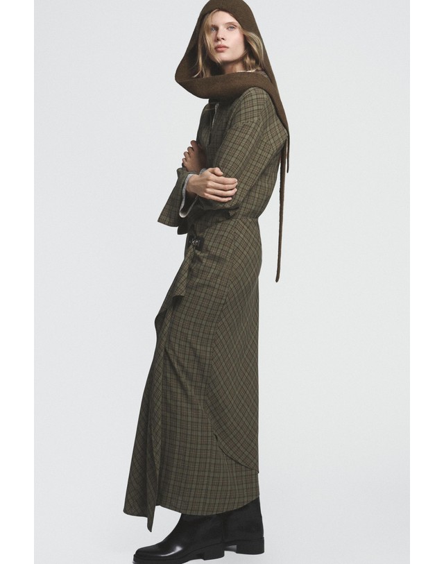자라 자라 체크 메탈 장식 롱 원피스 8667/691/916 GREY GREEN 카키 착용컷