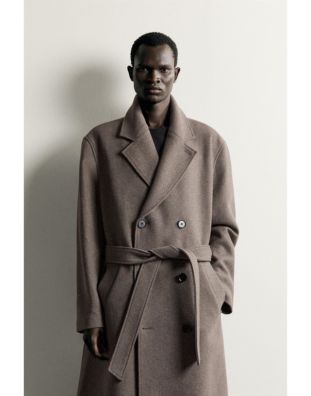 자라 자라 울 혼방 벨트 더블 롱 코트 2949/756/736 LIGHT MINK 브라운 착용컷