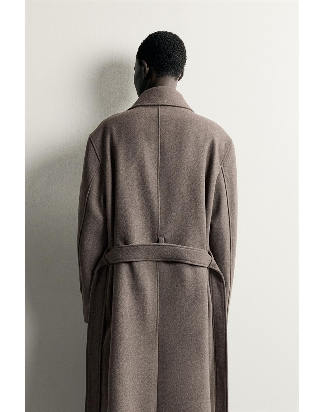 자라 자라 울 혼방 벨트 더블 롱 코트 2949/756/736 LIGHT MINK 브라운 착용컷