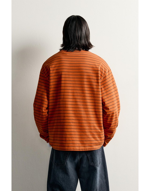 자라 자라 릴렉스핏 스트라이프 긴팔 티셔츠 6224/392/615 ORANGE 오렌지 착용컷