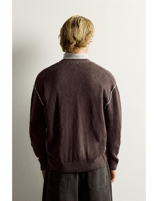 자라 자라 릴렉스핏 스티치 코튼 가디건 3284/328/700 BROWN 초콜릿 착용컷