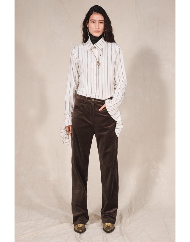 자라 자라 한정판 벨벳 와이드 팬츠 5854/905/528 DARK OLIVE 초콜릿 착용컷