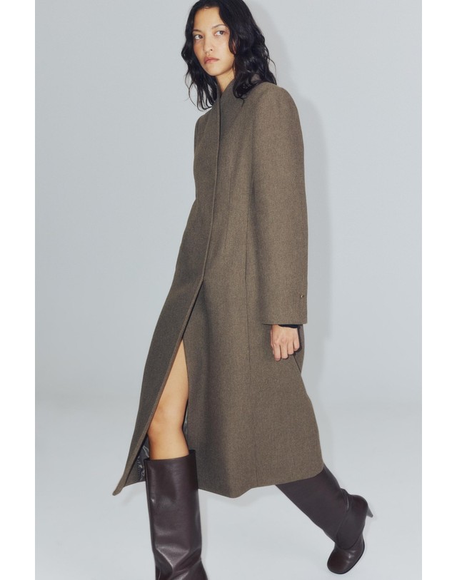자라 자라 하이넥 울 혼방 롱 코트 3736/246/737 BROWN / TAUPE 초콜릿 착용컷