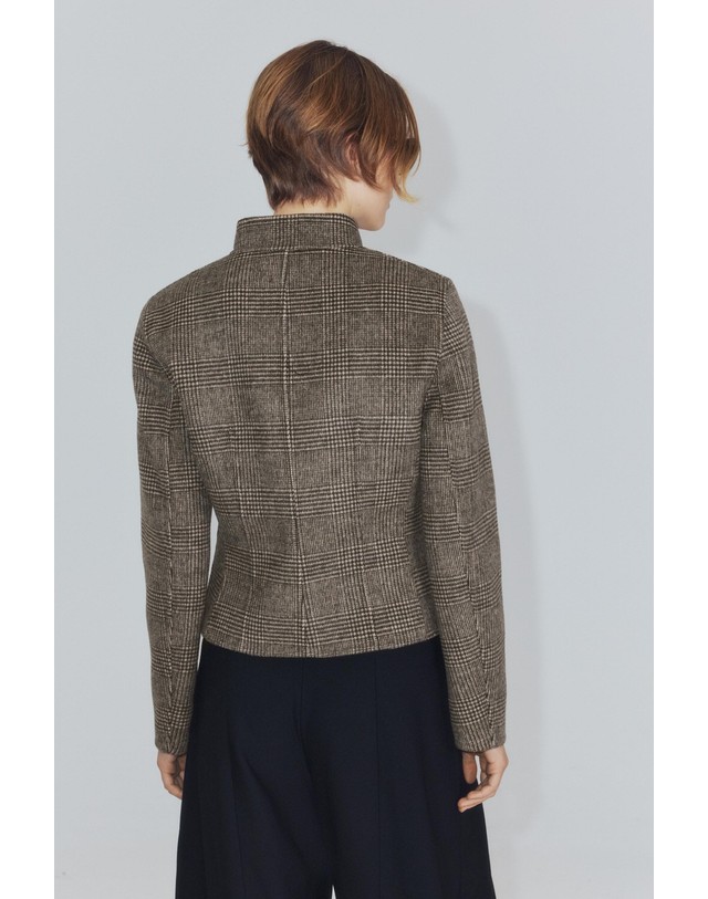 자라 자라 체크 울 블렌드 크롭 자켓 7522/257/803 GREY MARL 그레이 착용컷
