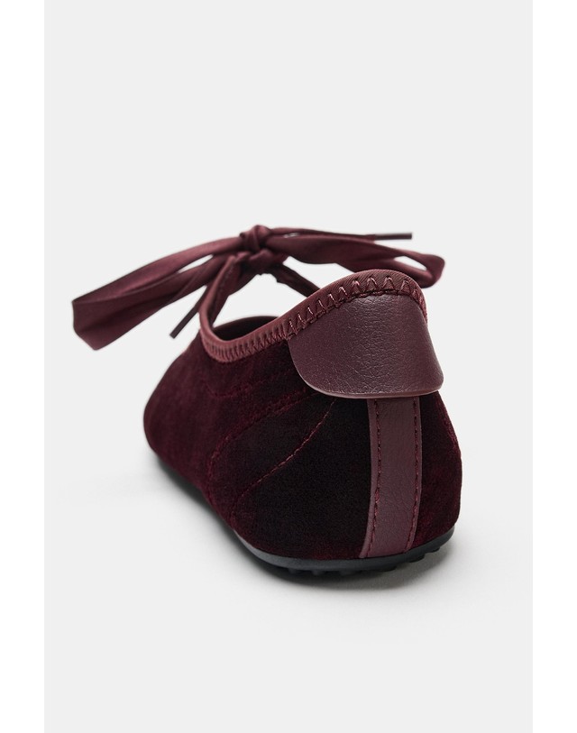 자라 자라 스포티 벨벳 발레리나 플랫슈즈 5865/810/025 BURGUNDY RED 레드 착용컷