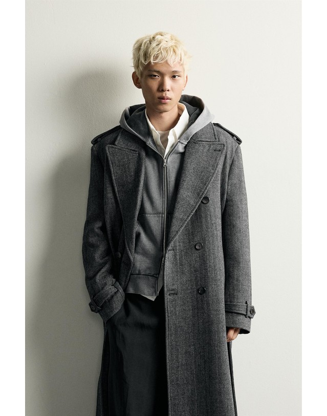 자라 자라 울 블렌드 벨트 더블 롱 코트 8491/806/802 GREY 그레이 착용컷