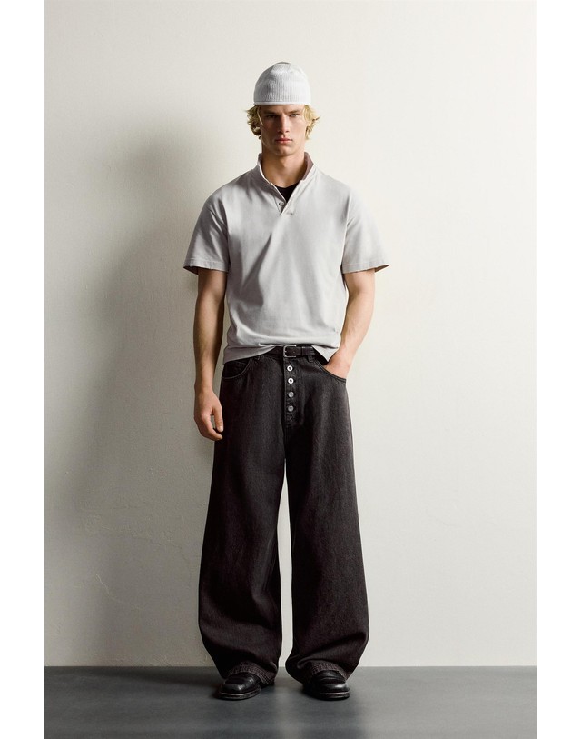 자라 자라 버튼업 배기 와이드 데님 팬츠 8062/320/099 BLACK / BROWN 멀티컬러 착용컷