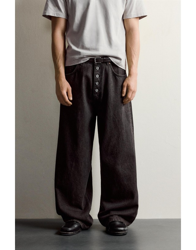 자라 자라 버튼업 배기 와이드 데님 팬츠 8062/320/099 BLACK / BROWN 멀티컬러 착용컷