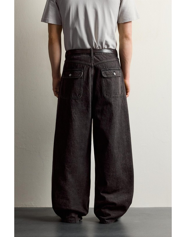 자라 자라 버튼업 배기 와이드 데님 팬츠 8062/320/099 BLACK / BROWN 멀티컬러 착용컷