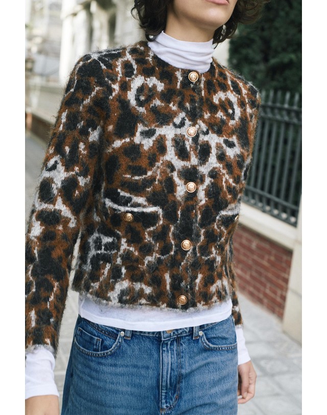 자라 자라 애니멀 자카드 니트 카디건 4192/113/051 LEOPARD 멀티컬러 착용컷