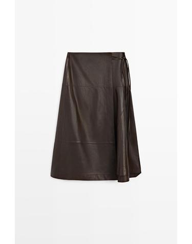 마시모두띠 나파 레더 타이 랩 미디 스커트 5300/600 BROWN