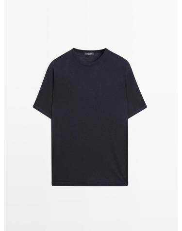 마시모두띠 울 혼방 라운드넥 반팔 티셔츠 1147/210 NAVY BLUE