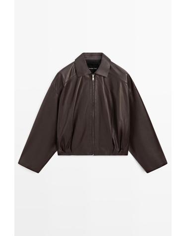 마시모두띠 양가죽 플리츠 집업 자켓 4701/680 BROWN