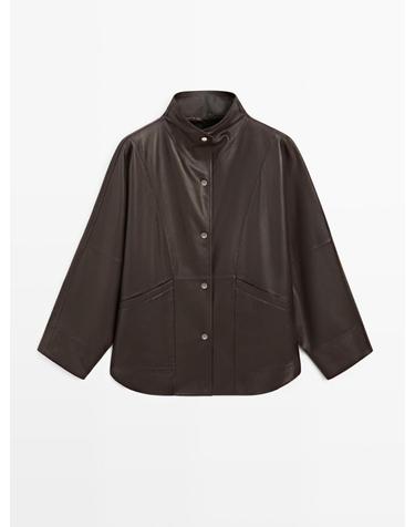 마시모두띠 나파 레더 포켓 하이넥 케이프 재킷 4722/682 BROWN