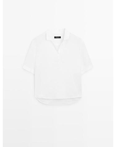 마시모두띠 화이트 린넨 반팔 셔츠 5131/730 WHITE