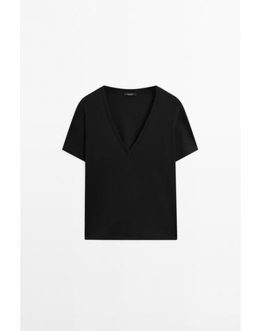 마시모두띠 브이넥 레귤러핏 반팔 코튼 티셔츠 6831/935 BLACK