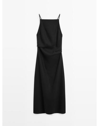 마시모두띠 린넨 블렌드 플리츠 미디 원피스 6640/752 BLACK