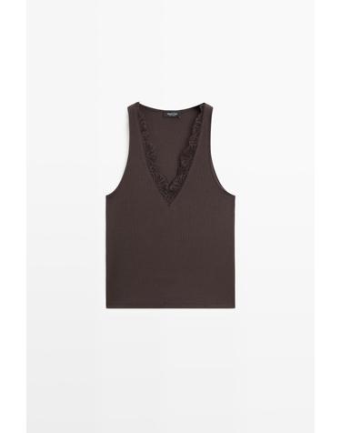 마시모두띠 레이스 브이넥 민소매 탑 6810/918 BROWN
