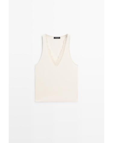 마시모두띠 레이스 브이넥 민소매 탑 6810/918 CREAM