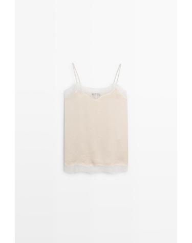마시모두띠 레이스 디테일 브이넥 스트랩 탑 5168/658 CREAM