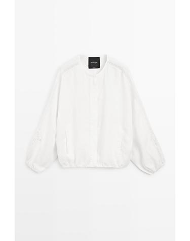 마시모두띠 100% 린넨 자수 보머 자켓 6701/505 WHITE