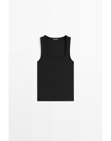마시모두띠 스퀘어넥 코튼 혼방 민소매 탑 6256/578 BLACK