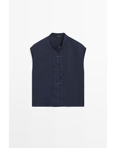 마시모두띠 100% 린넨 버튼 민소매 셔츠 5150/550 DARK NAVY