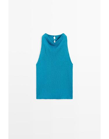 마시모두띠 버튼 디테일 린넨 니트 탑 5708/510 TURQUOISE