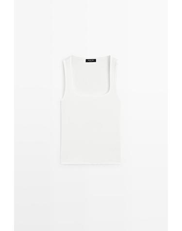 마시모두띠 스퀘어넥 코튼 블렌드 민소매 탑 6256/578 OFF WHITE