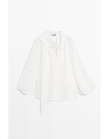 마시모두띠 브이넥 타이 디테일 블라우스 5107/505 WHITE