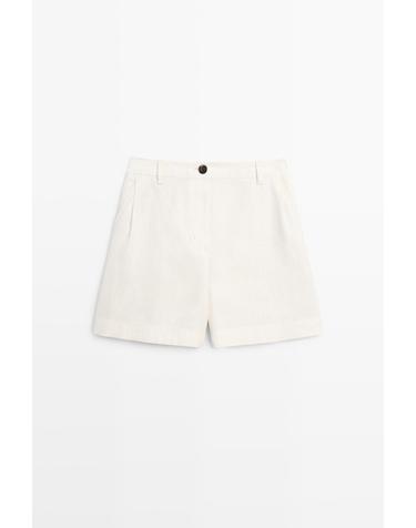 마시모두띠 100% 린넨 플리츠 반바지 5033/733 OFF WHITE